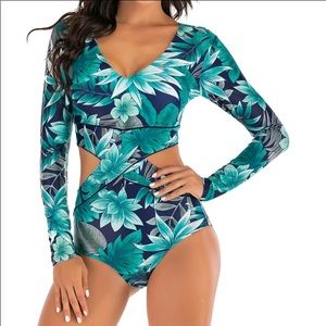 “The Eryn” Tropical Cutout Long Sleeve Swimsuit